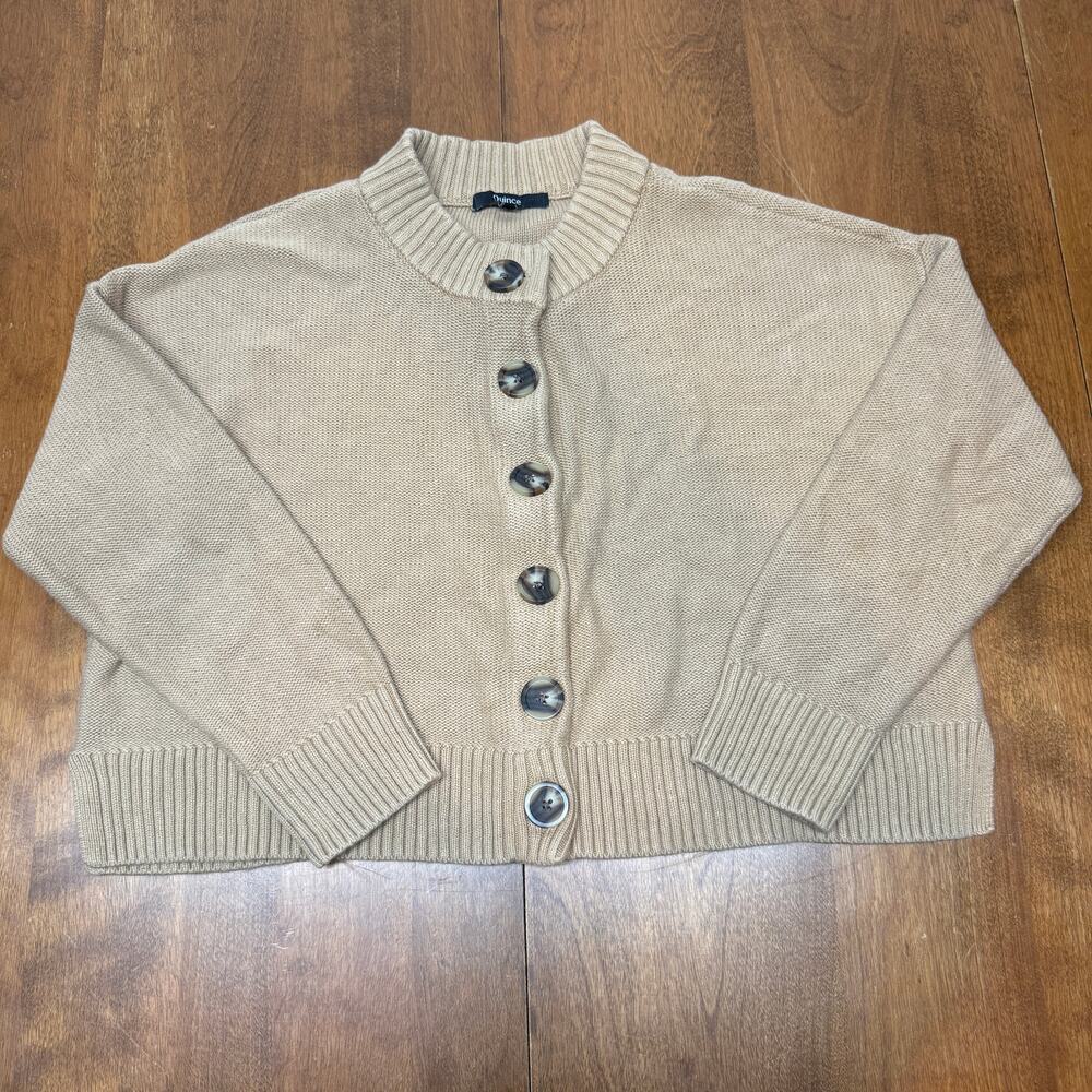 Quince Women's Small 100% Organic Cotton Cropped Cardigan Beige Button Front